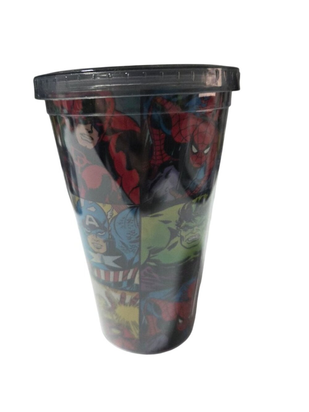 Marvel Comics Superhero Collage Gray Plastic Tumbler Lid 16 oz BPA Free Cup